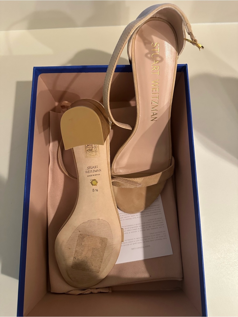NEVER WORN Stuart Weitzman Beige Block Heel Sandals - Picture 2 of 2